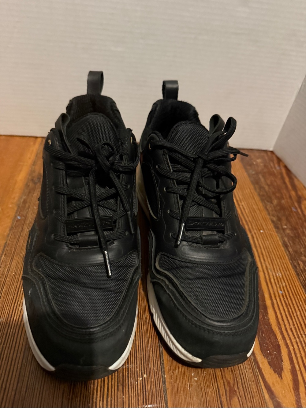 Skechers Men's Black and White Lace-Up Sneakers